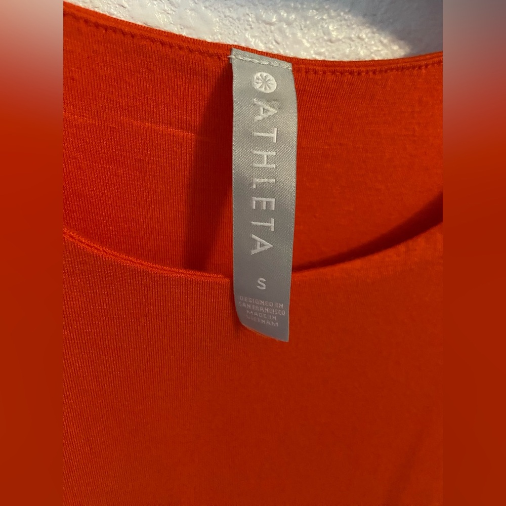 Athleta Santorini Orange/Red Sm. A-Line, stretch to fit, Midi Dress - Picture 4 of 9